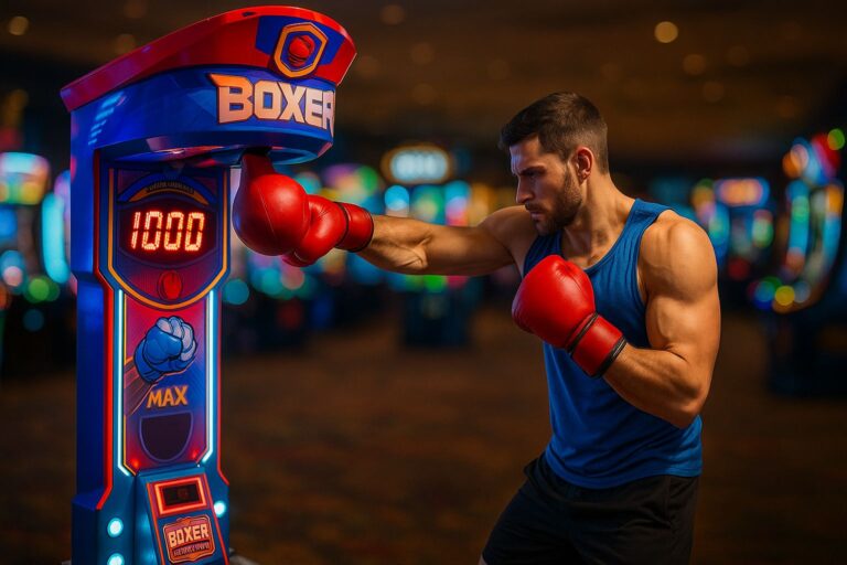 Arcade boxing machine score 1000—Punching Power of 1000.